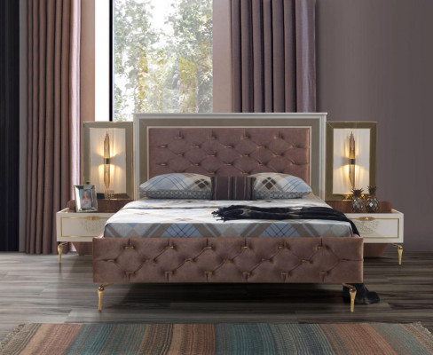 Schlofzëmmer Bett Design Ariichtung Luxus Polsterbette brong Modern