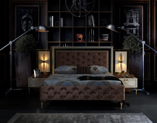Schlofzëmmer Bett Design Ariichtung Luxus Polsterbette brong Modern