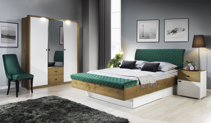 Schlofzëmmer Set Bett 2 Nuetsdëscher Klassesch Betteram Design Miwwelen 3 Deeler