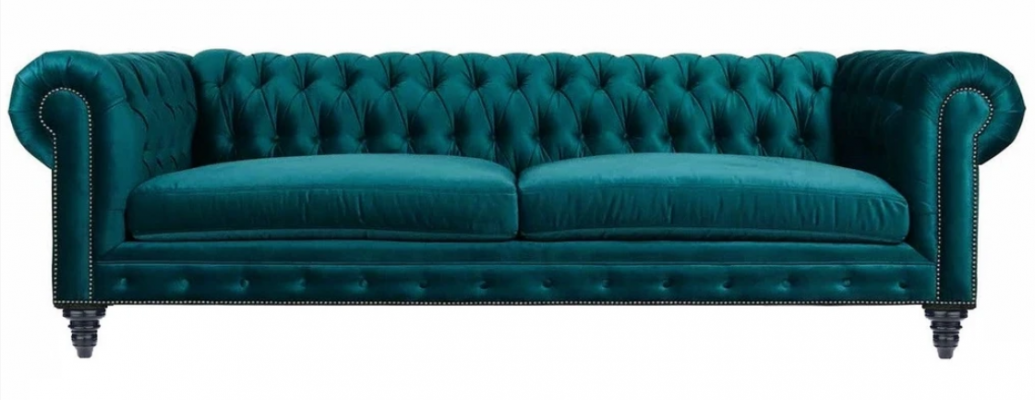 Chesterfield Dräisëtzer Kreativ Miwwelen Textilstoff Blo-Gro Wohnzimmer Modern