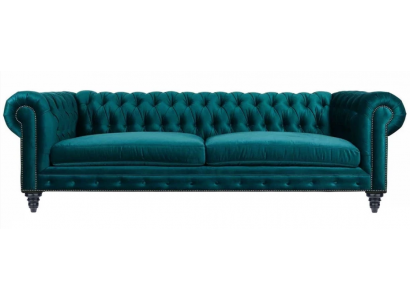 Chesterfield Dräisëtzer Kreativ Miwwelen Textilstoff Blo-Gro Wohnzimmer Modern