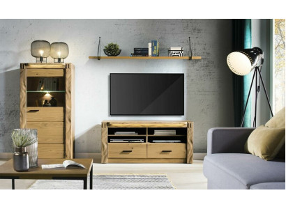 Wunnwand Wunnzëmmer Vitrin Kommod Regal 3-teiligs Set Regaler Schief.
