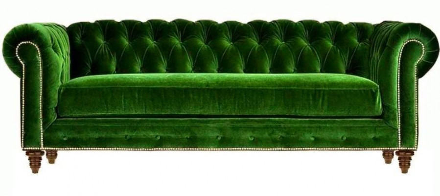 Original Chesterfield Dräisëtzer Modern Design Sofa Gréng Samt Miwwel Stoff Couch