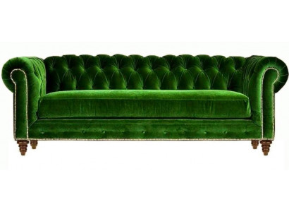 Original Chesterfield Dräisëtzer Modern Design Sofa Gréng Samt Miwwel Stoff Couch