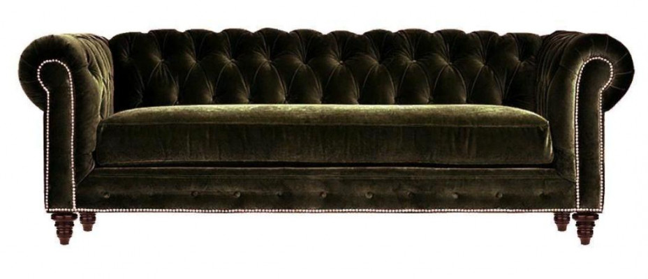 Original Chesterfield Dräisëtzer Modern Design Sofa Gréng Samt Miwwel Stoff Couch
