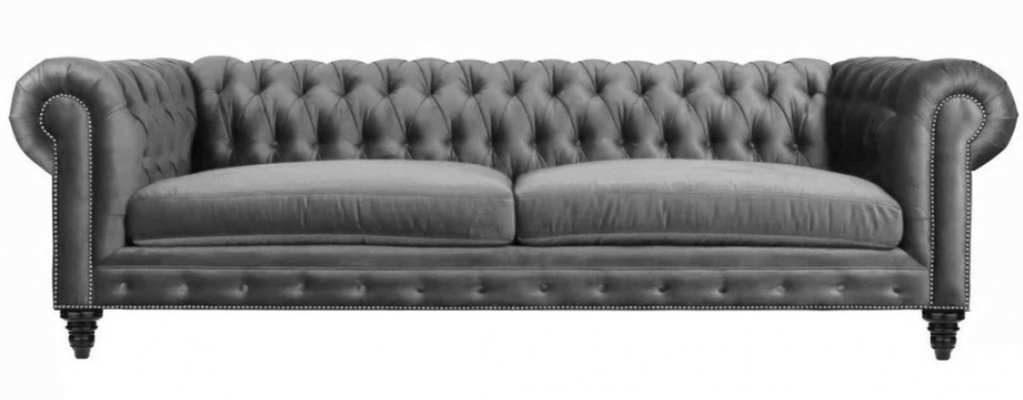 Dreisëtzer Chesterfield Kreativ Miwwelen Textil Stoff Gro Neit Wunnzëmmer Modern