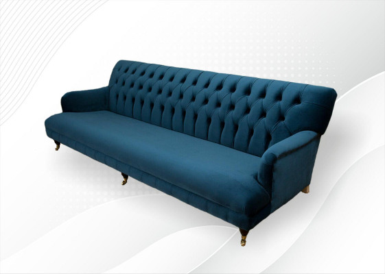 Grouss Sofa Couch Chesterfield 250cm Polstersoffa 4-Sëtz Lieder Textil Turkis