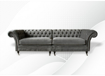 XXL Chesterfield Sofa 4 Sëtzer Canapé Polster Sëtz Garnitur Textil Lieder