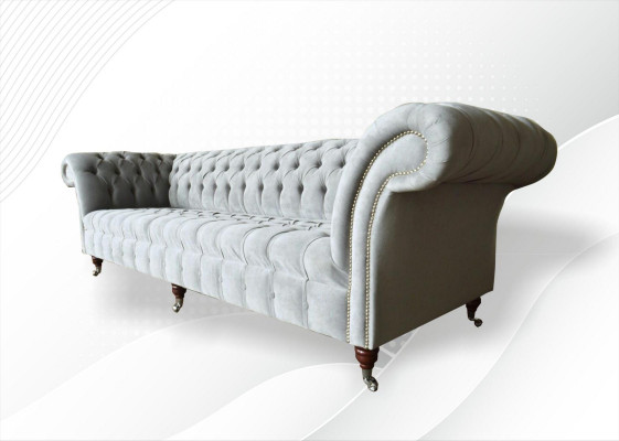 Grouss gro Chesterfield Sofa Couch 265cm Polstersofa 4 Sëtzer Lieder