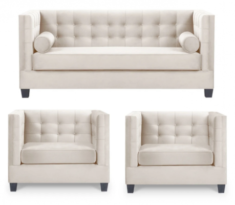 Chesterfield Garnitur Grupp Fauteuil Beige Stoff Couchen Miwwelen Sofagarnitur Nei