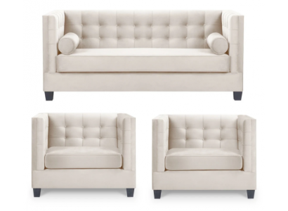 Chesterfield Garnitur Grupp Fauteuil Beige Stoff Couchen Miwwelen Sofagarnitur Nei