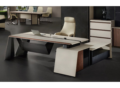 Design Büro Schreifdësch Dësch Fotell Ariichtung Ecktësch mat Stull 2tlg.