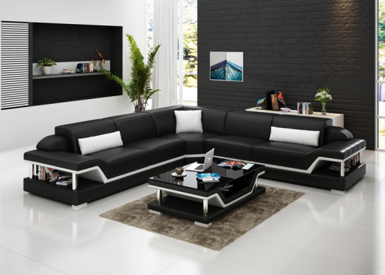 Ledercouch mat USB Wunnlandschaft Eckcouch Eck Garnitur Design Modern Sofa G8004B