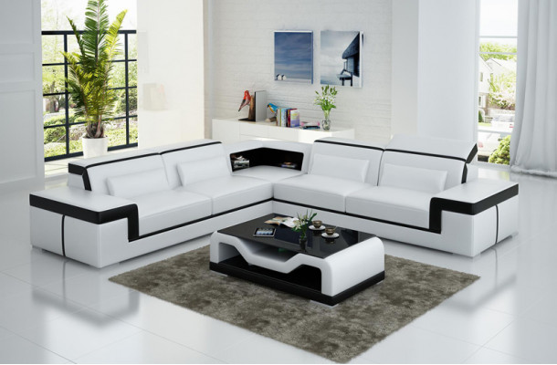 Ledercouch mat USB, Wunnlandschaft Eckssofa Eck Garnitur Design Modern Sofa G8020B