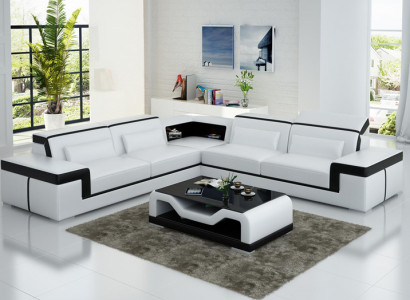 Ledercouch mat USB, Wunnlandschaft Eckssofa Eck Garnitur Design Modern Sofa G8020B