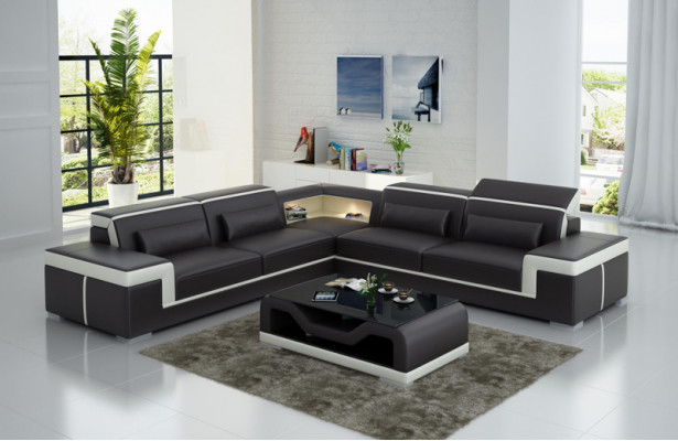 Ledercouch mat USB, Wunnlandschaft Eckssofa Eck Garnitur Design Modern Sofa G8020B