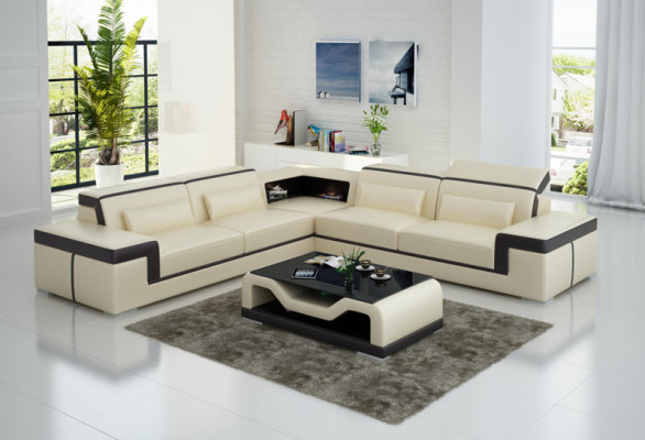 Ledercouch mat USB, Wunnlandschaft Eckssofa Eck Garnitur Design Modern Sofa G8020B