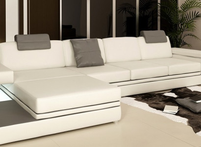 Design Ledersofa Sofa mat USB, Polstersëtzer Wunnlandschaft Eck Garnitur Eck Tachau