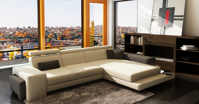 Ecksofa + USB Polster Sofa Wunnlandschaft Sëtz Eck Garnitur Lieder Textil Geroda