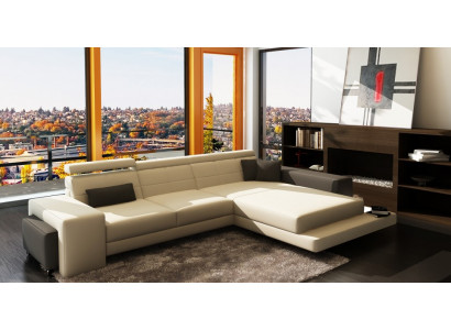 Ecksofa + USB Polster Sofa Wunnlandschaft Sëtz Eck Garnitur Lieder Textil Geroda