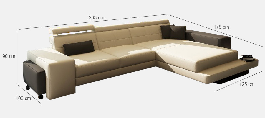 Ecksofa + USB Polster Sofa Wunnlandschaft Sëtz Eck Garnitur Lieder Textil Geroda