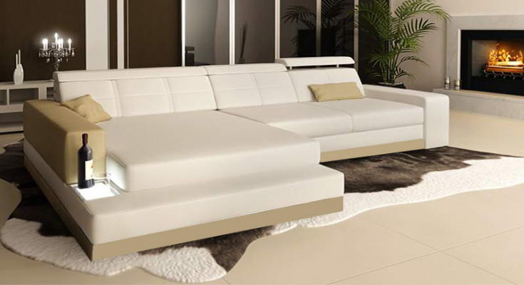 Ledercouch mat USB Wunnlandschaft Eckcouch Eckorganisatioun Design Modern Couch C4010B