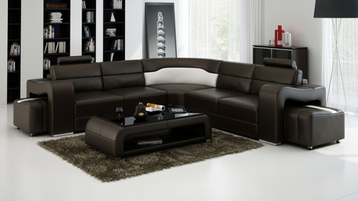 Ledercouch mat USB, Wohnlandschaft Ecksofa Eck Garnitur Design Modern Sofa F3008B
