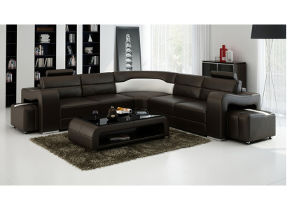 Ledercouch mat USB, Wohnlandschaft Ecksofa Eck Garnitur Design Modern Sofa F3008B