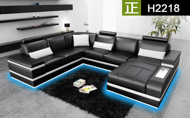 Ecksofa Ledersofa mat USB Grouss XXL U-Form Wunnlandschaft Sofa Couch Garnitur LED