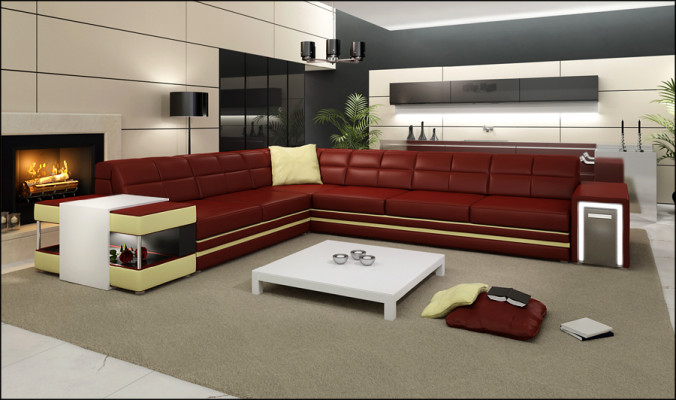 Canapé an Eckform Sofa USB Polster Lieder Wunnlandschaft Eck Garnitur L-Form Lieder-Canapé 3026
