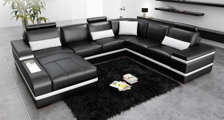 Ecksofa Ledersofa mat USB Grouss XXL U-Form Wunnlandschaft Sofa Couch Garnitur LED