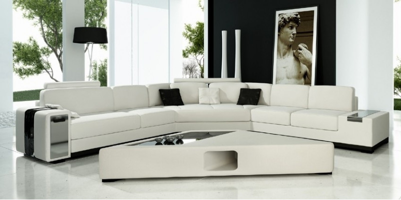 Modern Eckcouch Wunnlandschaft Canapé Dësch Sideboard Sofa USB Eckgarnitur 3tlg.