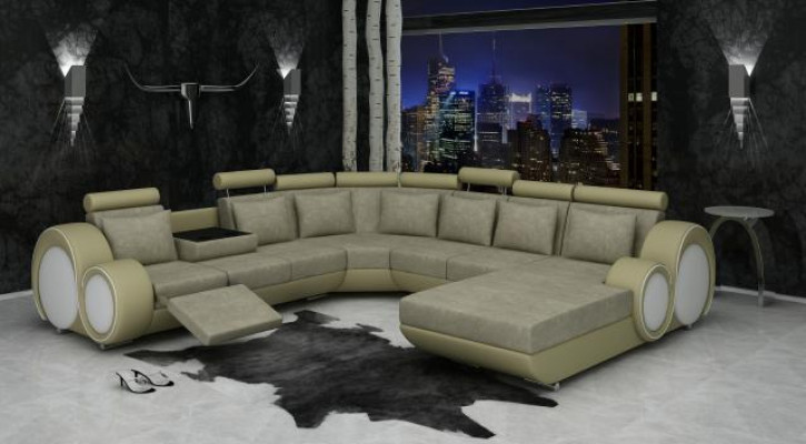Textil Sofa mat USB XXL Wunnlandschaft Stoff Couch Grouss Polster Sofa U Form Nei