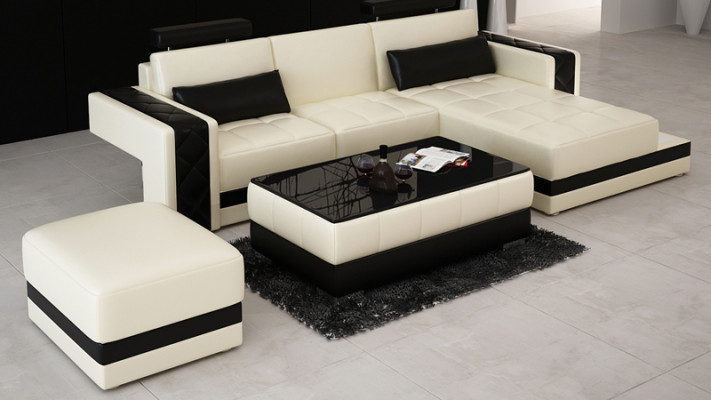 Ledercouch mat USB Wunnlandschaft Ecksofa Eck Garnitur Design Moderne Sofa L6010D