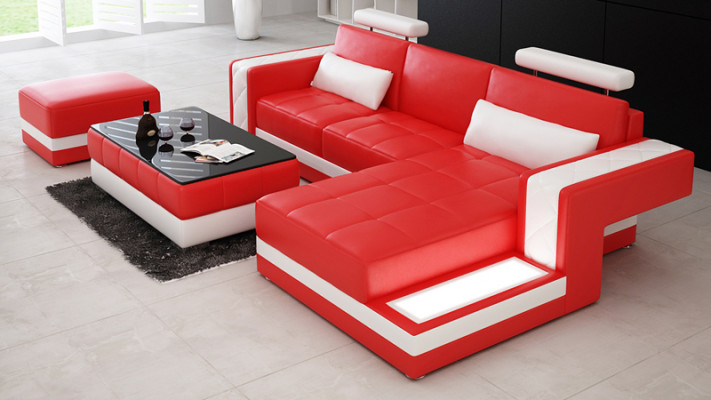 Ledercouch mat USB Wunnlandschaft Ecksofa Eck Garnitur Design Moderne Sofa L6010D
