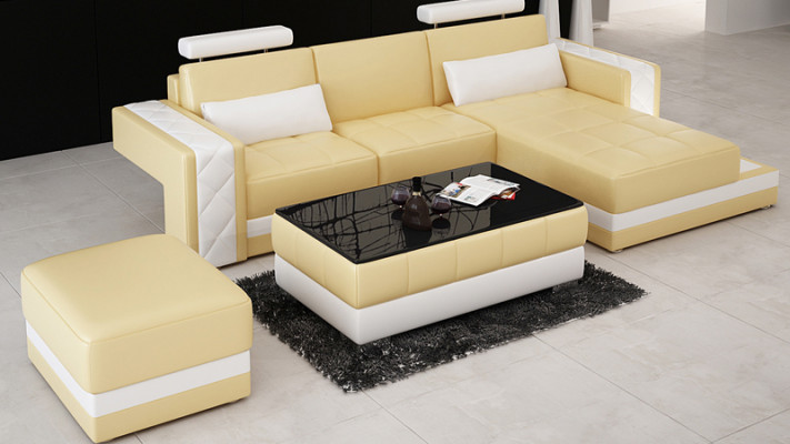 Ledercouch mat USB Wunnlandschaft Ecksofa Eck Garnitur Design Moderne Sofa L6010D