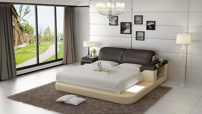 Design Bett XXL Grouss Better Lieder Polster Hotel 200x200cm Multifunktioun Regal USB