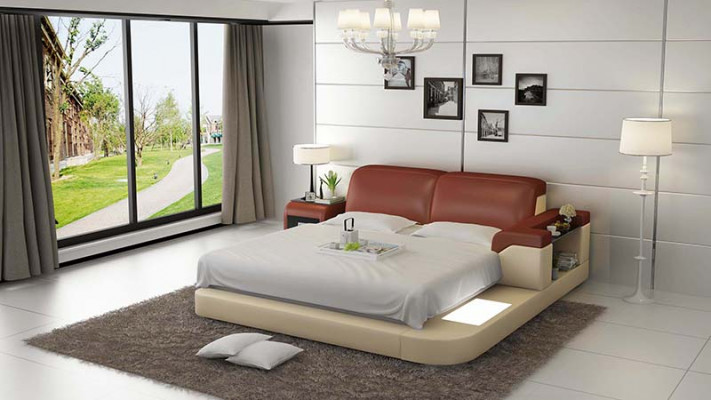 Design Bett XXL Grouss Better Lieder Polster Hotel 200x200cm Multifunktioun Regal USB