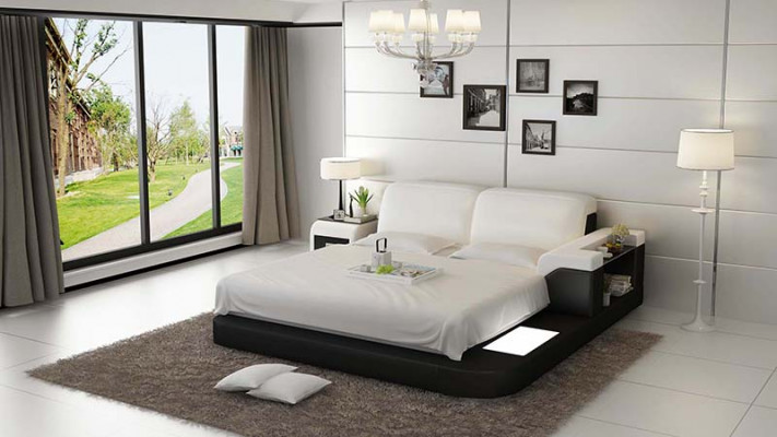 Design Bett XXL Grouss Better Lieder Polster Hotel 200x200cm Multifunktioun Regal USB