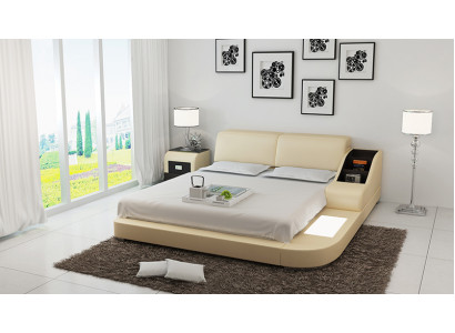 Design Bett XXL Grouss Better Lieder Hotel Gepolstert 160x200cm Multifunktioun Regal USB