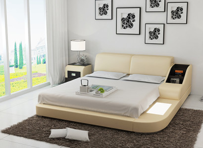 Design Bett XXL Grouss Better Lieder Hotel Gepolstert 160x200cm Multifunktioun Regal USB