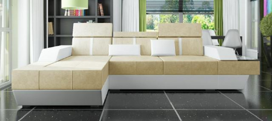 Stoffcouch Eckcouch Textilcouch Couch + USB Textil Stoff Wunnlandschaft Polster Nei
