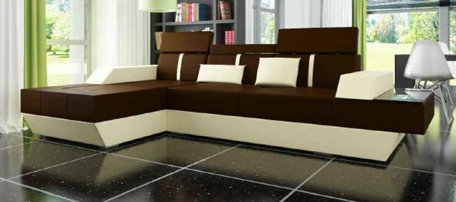 Ledercouch Wunnlandschaft Canapé Sofa Ecke Sofa mat USB, Ledercouch Polster Eck