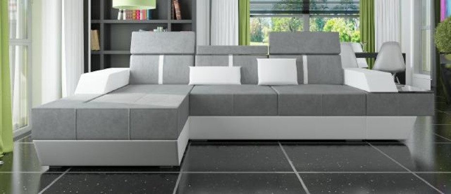 Textilcanapé Eckcanapé Stoffcanapé Canapé + USB Wunnlandschaft Polster Moosschneiderei