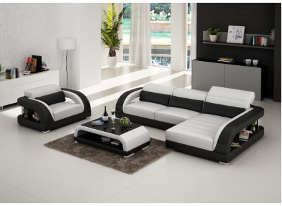 Ledercouch Canapé Wunnlandschaft Eckcouch Sessel Set Garnitur Design Canapé