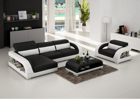 Ledercouch Canapé Wunnlandschaft Eckcouch Sessel Set Garnitur Design Canapé