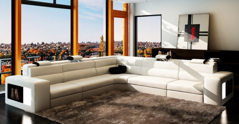 Ledersofa Sofa Canapé Ecksofa Sëtz Polstersëtz Wunnlandschaft XXL Grouss Weiden Schwaarz