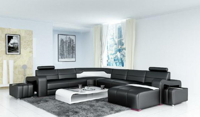 Wunnlandschaft Couch Polster Eck Garnitur Designer Ledersofa Grouss Sofa USB Nei