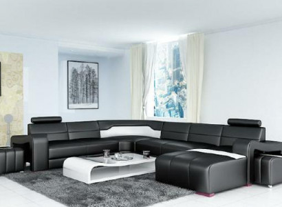 Wunnlandschaft Couch Polster Eck Garnitur Designer Ledersofa Grouss Sofa USB Nei