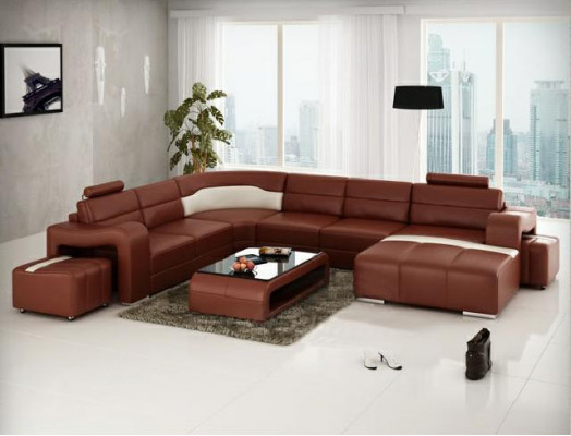 Wunnlandschaft Couch Polster Eck Garnitur Designer Ledersofa Grouss Sofa USB Nei